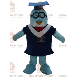 Blue Dolphin BIGGYMONKEY™ maskotkostume med kjole og studenterhue - Fiskmascotter - BIGGYMONKEY_04043 - BiggyMonkey.com