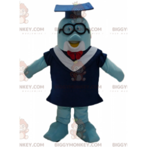 Blue Dolphin BIGGYMONKEY™ Mascot Costume with Gown and Student