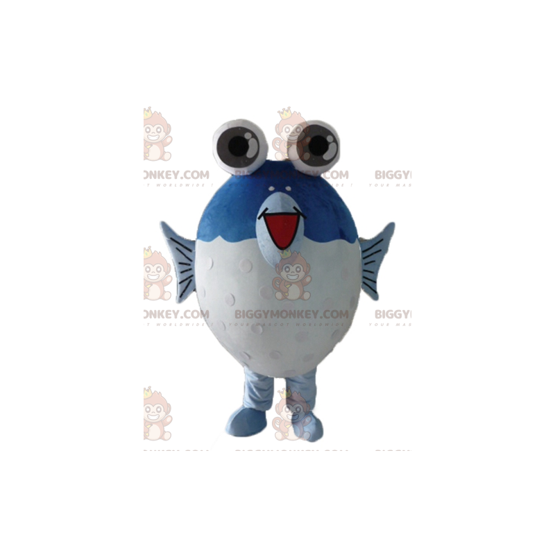 Costume de mascotte BIGGYMONKEY™ de gros poisson bleu et blanc Costume de mascotte BIGGYMONKEY™ de gros poisson bleu et blanc