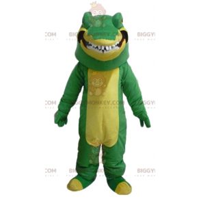 Traje de mascote BIGGYMONKEY™ de crocodilo verde e amarelo