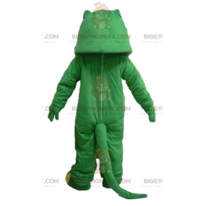 Traje de mascote BIGGYMONKEY™ de crocodilo verde e amarelo