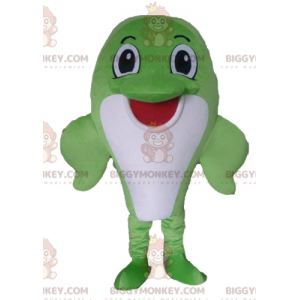 Dolphin BIGGYMONKEY™ Big Green og White Fish Mascot Costume -