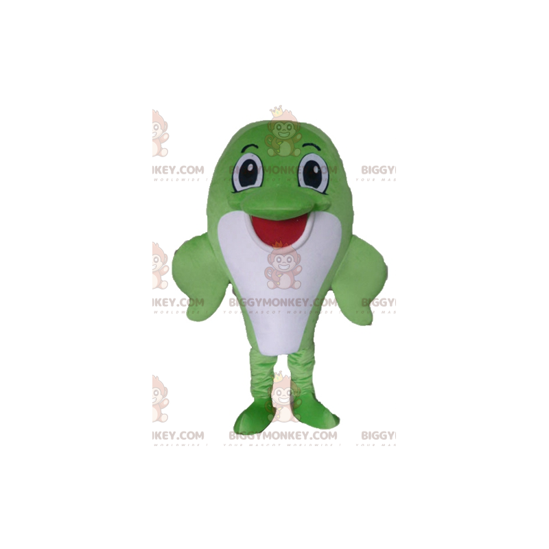 Dolphin BIGGYMONKEY™ Big Green and White Fish Mascot Costume -