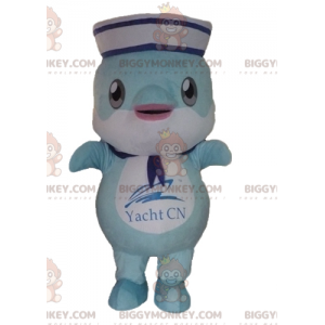 Blue Dolphin Fish BIGGYMONKEY™ Mascot Costume Dressed As Sailor