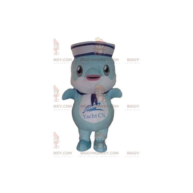 Blue Dolphin Fish BIGGYMONKEY™ Mascot Costume Dressed As Sailor