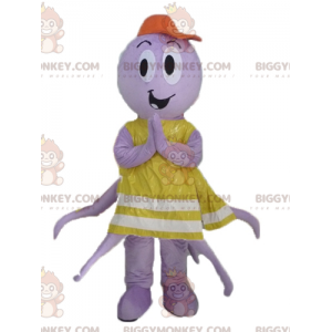 BIGGYMONKEY™ Purple Octopus Mascot Costume With Yellow Vest -