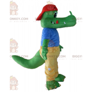 Green Crocodile BIGGYMONKEY™ Mascot Costume Dressed in Yellow