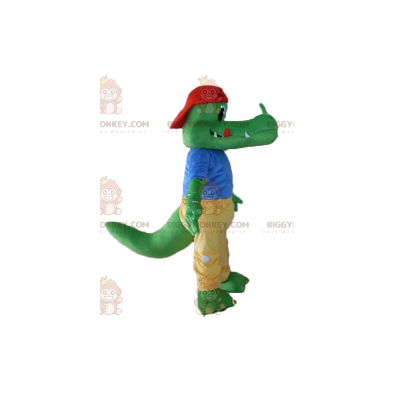 Στολή μασκότ BIGGYMONKEY™ Green Crocodile ντυμένη σε κίτρινο και μπλε - Μασκότ κροκόδειλου - BIGGYMONKEY_04060 - BiggyMonkey.com