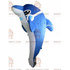 Gigantyczny i bardzo realistyczny kostium maskotki niebiesko-białego delfina BIGGYMONKEY™ - Rybie Maskotki - BiggyMonkey.com