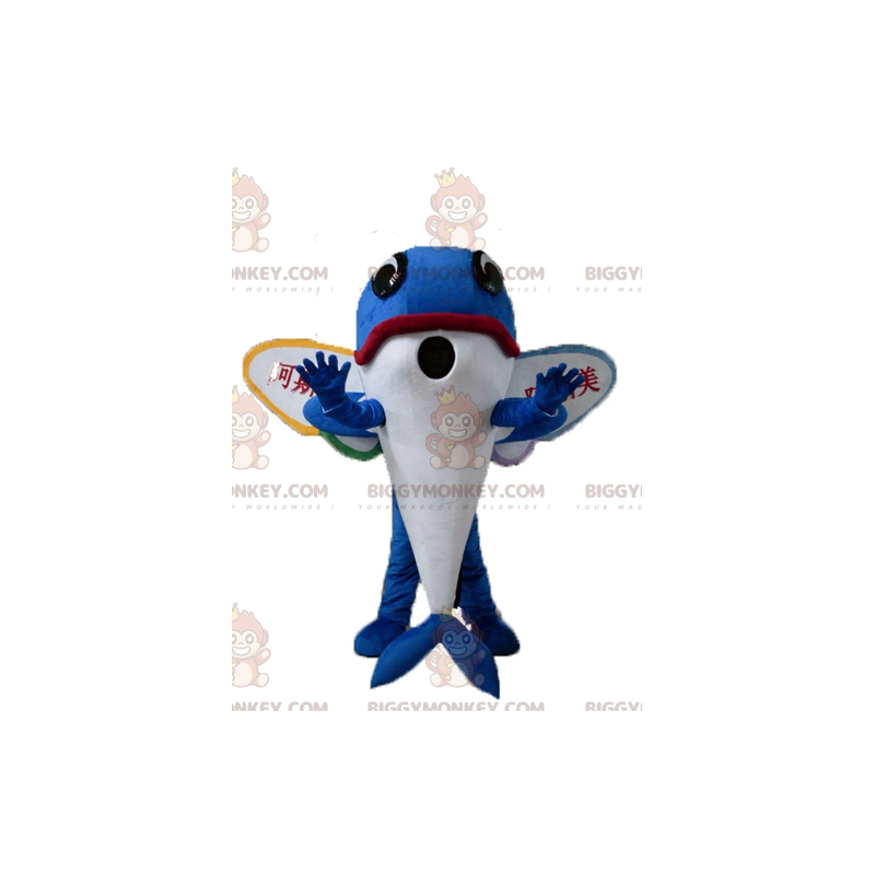 Traje de mascote BIGGYMONKEY™ Golfinho Azul Peixe Voador com Traje de mascote BIGGYMONKEY™ Golfinho Azul Peixe Voador com