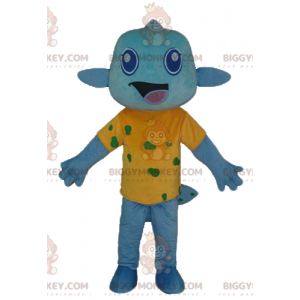 Blue Fish BIGGYMONKEY™ Mascot Costume With Very Smiling Yellow