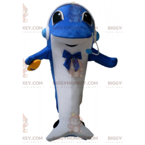 Blau-weißer Delphin BIGGYMONKEY™ Maskottchen-Kostüm mit