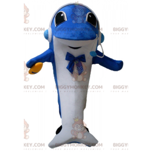 Kostium maskotka niebiesko-biały delfin BIGGYMONKEY™ ze