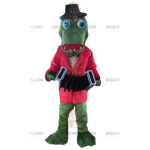 Grøn krokodille BIGGYMONKEY™ maskotkostume med rød jakke og