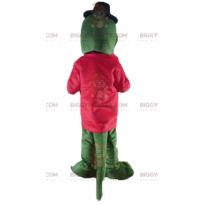 Vihreä krokotiili BIGGYMONKEY™ maskottiasu punaisella takilla ja haitarilla - Krokotiilin maskotti - BiggyMonkey.com
