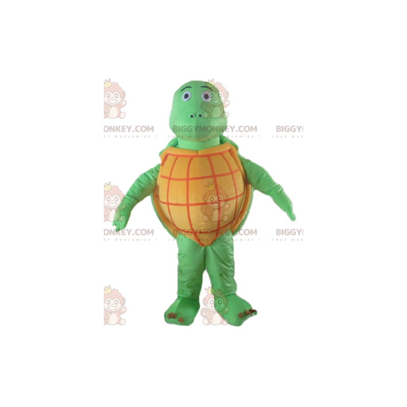 Disfraz de mascota BIGGYMONKEY™ de tortuga naranja y verde muy Disfraz de mascota BIGGYMONKEY™ de tortuga naranja y verde muy