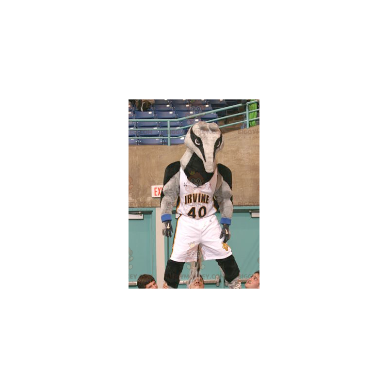 Traje de mascote de anta tamanduá cinza e preto BIGGYMONKEY™ –