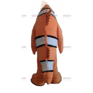 Traje de mascote de peixe-palhaço preto e branco laranja