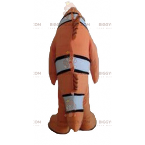 Traje de mascote de peixe-palhaço preto e branco laranja