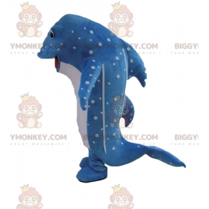 Blauw en wit polkadot dolfijnvis BIGGYMONKEY™ mascottekostuum -