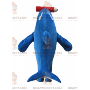 Sininen ja valkoinen Dolphin Orca maskottiasu BIGGYMONKEY™ jättiläiskynällä - Kalojen maskotit - BiggyMonkey.com