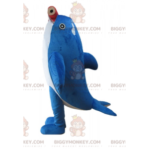 Sininen ja valkoinen Dolphin Orca maskottiasu BIGGYMONKEY™ jättiläiskynällä - Kalojen maskotit - BiggyMonkey.com