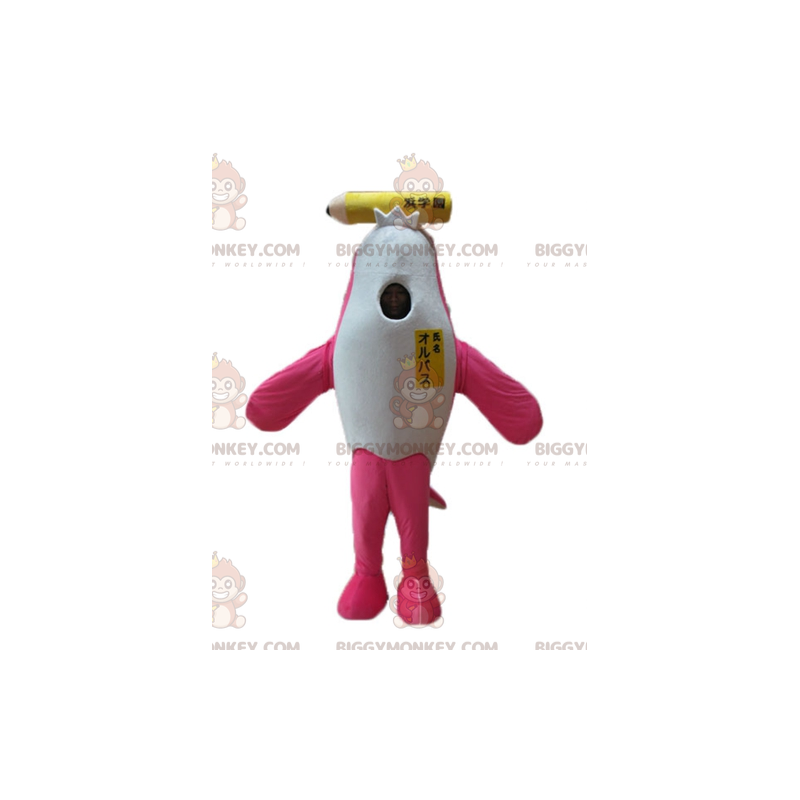 Pinkki ja valkoinen Dolphin Orca maskottiasu BIGGYMONKEY™ Pinkki ja valkoinen Dolphin Orca maskottiasu BIGGYMONKEY™