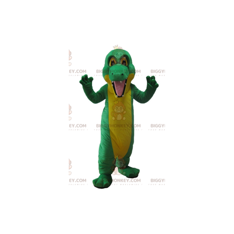 Costume de mascotte BIGGYMONKEY™ de crocodile vert et jaune Costume de mascotte BIGGYMONKEY™ de crocodile vert et jaune