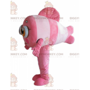 Roztomilý a barevný růžový a bílý kostým klaun s maskotem BIGGYMONKEY™ - Rybí maskoti - BIGGYMONKEY_04099 - BiggyMonkey.com