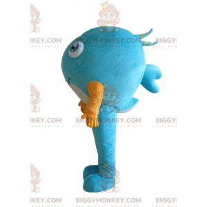 Στολή μασκότ Blue Fish BIGGYMONKEY™ με πολύ χαμογελαστό κίτρινο