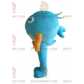 Στολή μασκότ Blue Fish BIGGYMONKEY™ με πολύ χαμογελαστό κίτρινο
