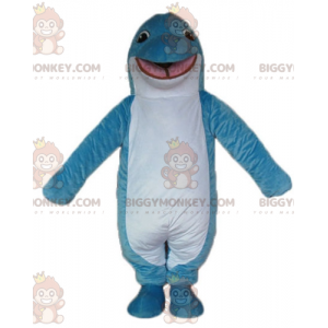 Original smiling blue and white dolphin BIGGYMONKEY™ mascot