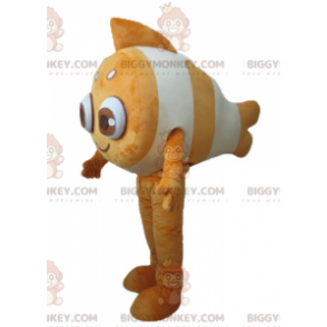 Kostým velmi usměvavého oranžovobílého klauna BIGGYMONKEY™ maskota - Rybí maskoti - BIGGYMONKEY_04110 - BiggyMonkey.com