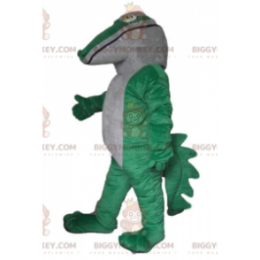 Gigantische en indrukwekkende groene en witte krokodil BIGGYMONKEY™ mascottekostuum - Krokodil mascotte - BiggyMonkey.com