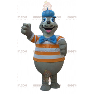 BIGGYMONKEY™ Mascot Costume of Gray Sea Lion with Orange and