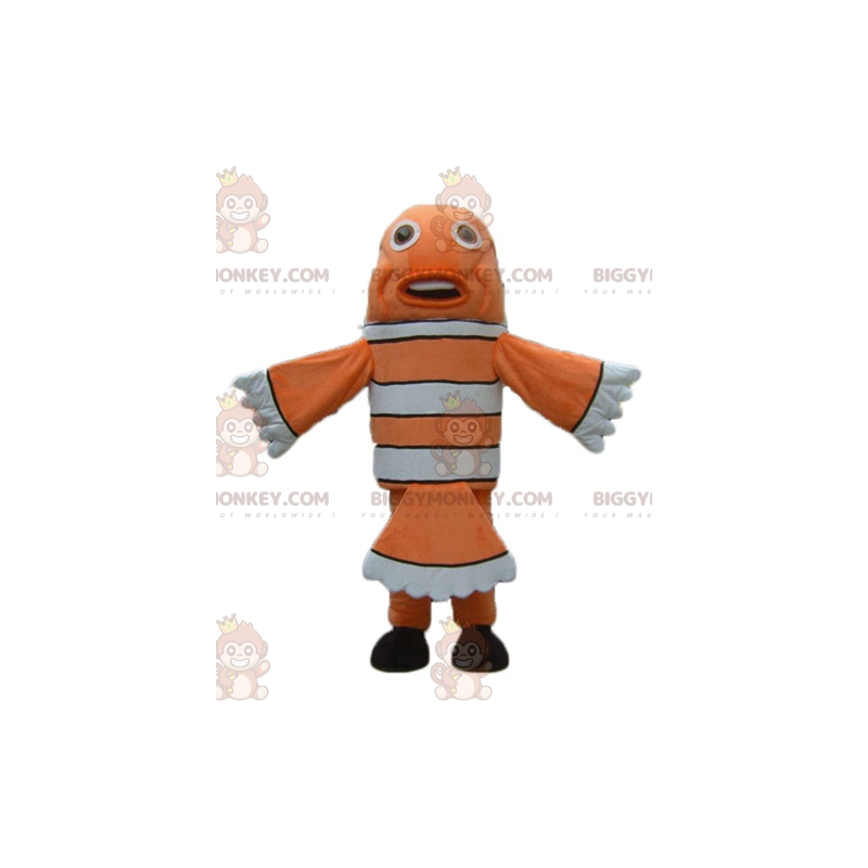 Disfraz de mascota BIGGYMONKEY™ de pez payaso naranja, blanco y Disfraz de mascota BIGGYMONKEY™ de pez payaso naranja, blanco y