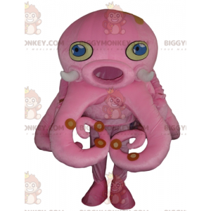 BIGGYMONKEY™ Mascot Costume Giant Pink Octopus with Blue Eyes -
