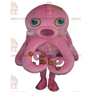 BIGGYMONKEY™ Maskotdräkt jätterosa bläckfisk med blå ögon -