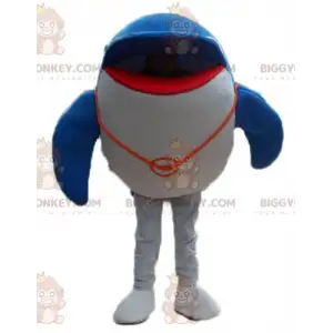 Traje de mascote BIGGYMONKEY™ de golfinho gigante azul e branco