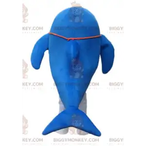 Traje de mascote BIGGYMONKEY™ de golfinho gigante azul e branco