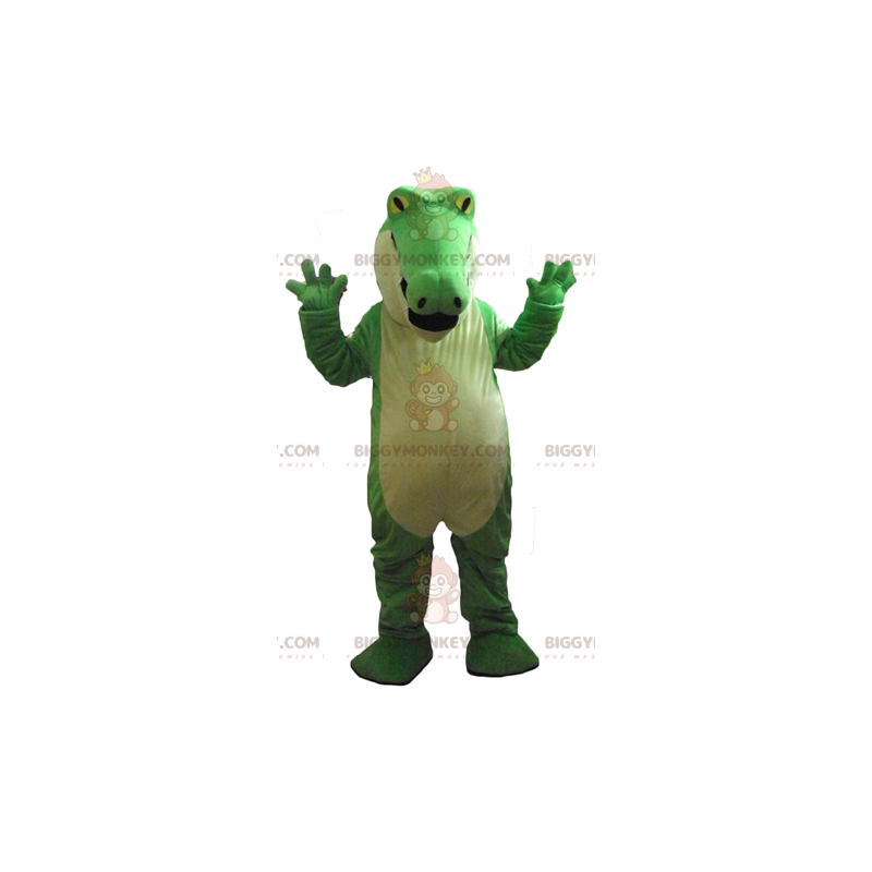 Costume de mascotte BIGGYMONKEY™ de crocodile vert et blanc Costume de mascotte BIGGYMONKEY™ de crocodile vert et blanc