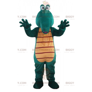 Sjovt kæmpe grøn og gul krokodille BIGGYMONKEY™ maskotkostume -