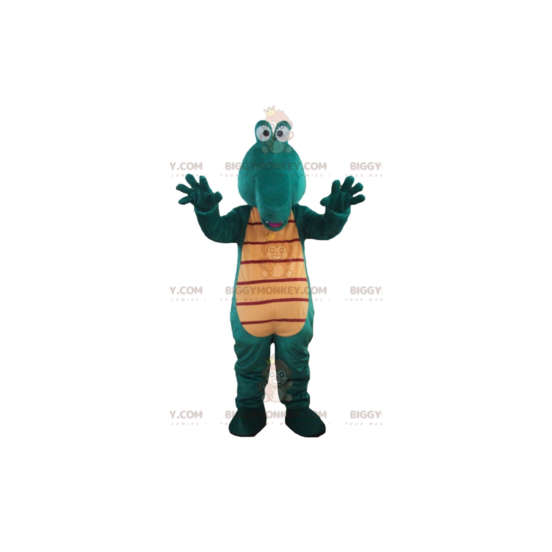 Divertente costume mascotte coccodrillo gigante verde e giallo Divertente costume mascotte coccodrillo gigante verde e giallo