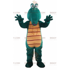 Grappige gigantische groene en gele krokodil BIGGYMONKEY™ mascottekostuum - Krokodil mascotte - BiggyMonkey.com