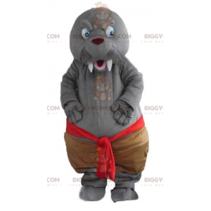 Disfraz de mascota BIGGYMONKEY™ de foca morsa gris con dientes