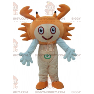 Zeer lachende oranje en witte krab BIGGYMONKEY™ mascottekostuum