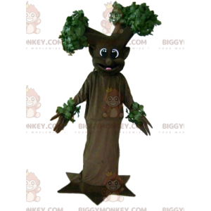 Kostým maskota obřího usmívajícího se hnědého a zeleného stromu