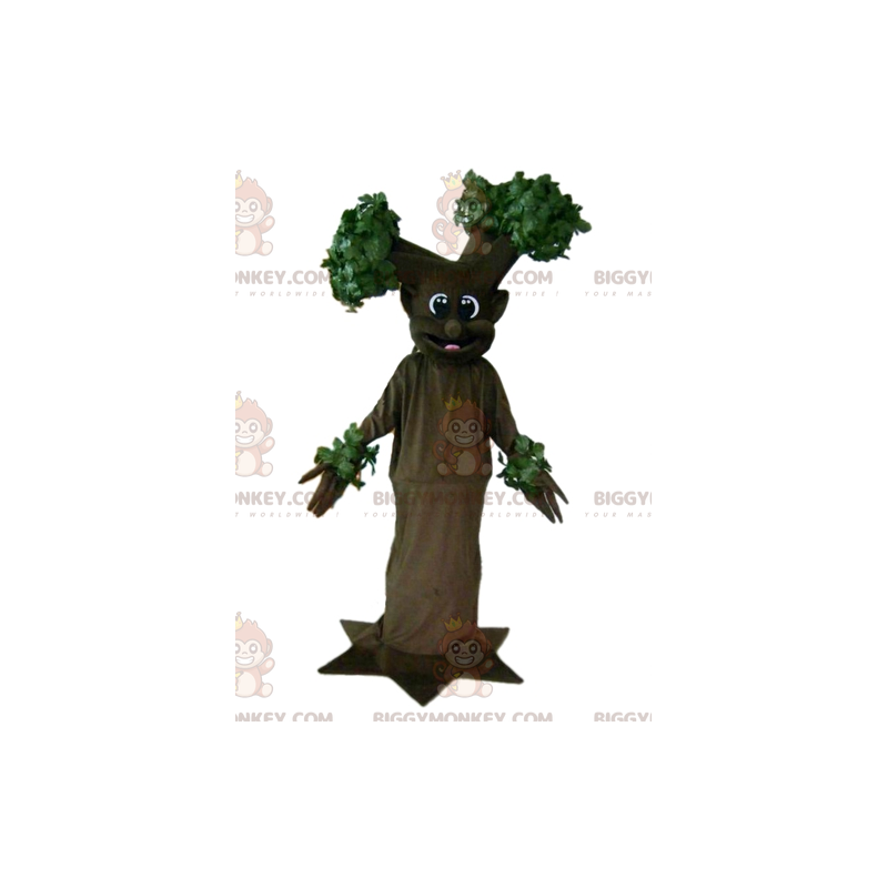 Costume da mascotte gigante sorridente marrone e albero verde Costume da mascotte gigante sorridente marrone e albero verde