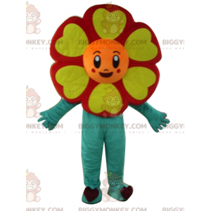 Costume de mascotte BIGGYMONKEY™ de fleur rouge orange jaune et