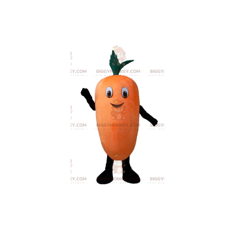 Gigantische lachende oranje wortel BIGGYMONKEY™ mascottekostuum Gigantische lachende oranje wortel BIGGYMONKEY™ mascottekostuum